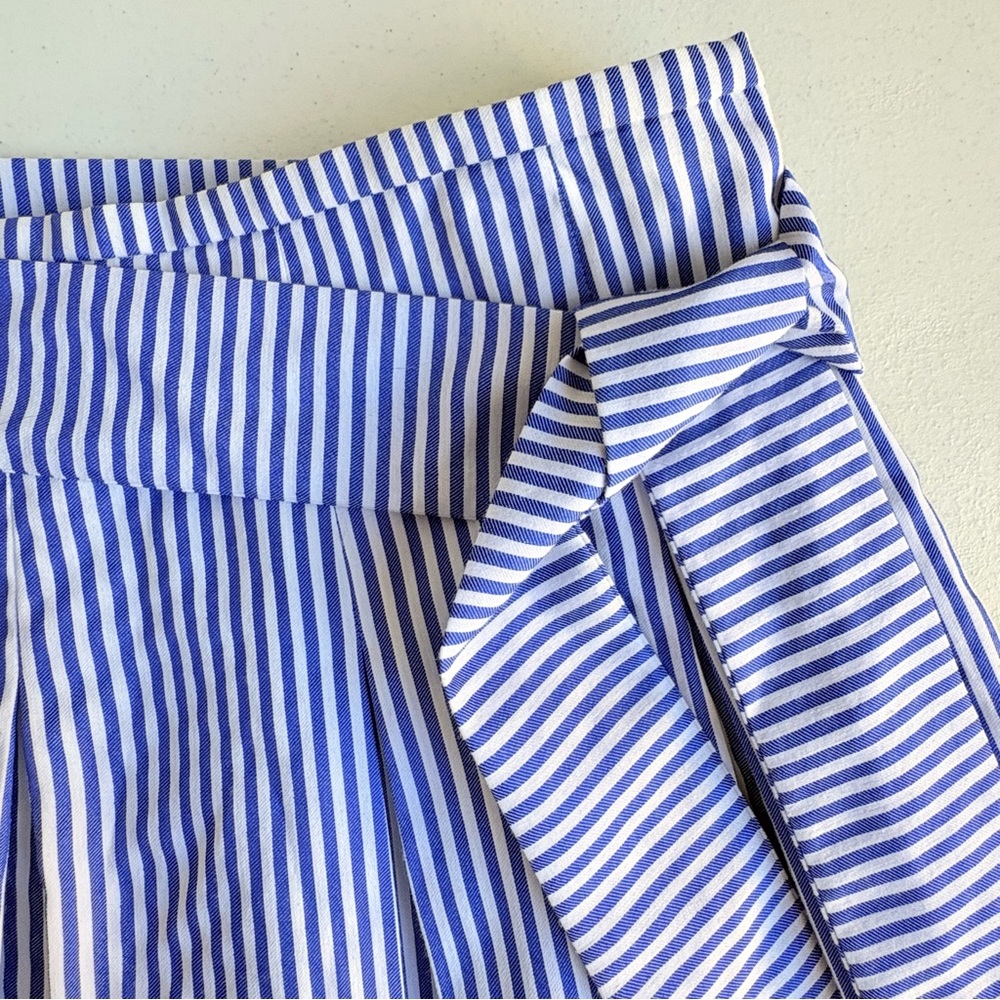 Nine West Blue White Striped & Floral Embroidered Skirt Size 6 Tie Waist A-Line - Picture 3 of 13